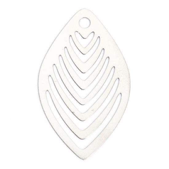 Immagine di 10 Pz Lega di Ferro Filigree Stamping Ciondoli Tono Argento Foglia Striscia Filigrana 4.1cm x 2.4cm