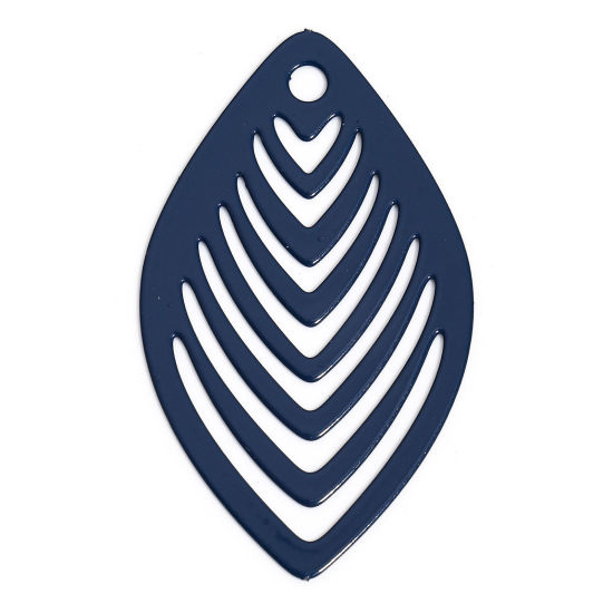 Immagine di 10 Pz Lega di Ferro Filigree Stamping Ciondoli Grigio Foglia Striscia Filigrana 4.1cm x 2.4cm