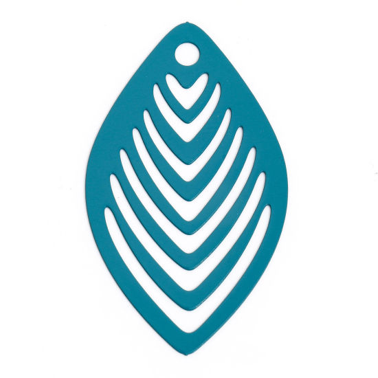 Immagine di 10 Pz Lega di Ferro Filigree Stamping Ciondoli Verde Pavone Foglia Striscia Filigrana 4.1cm x 2.4cm