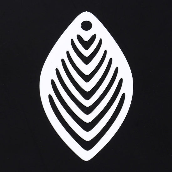 Immagine di 10 Pz Lega di Ferro Filigree Stamping Ciondoli Bianco Foglia Striscia Filigrana 4.1cm x 2.4cm