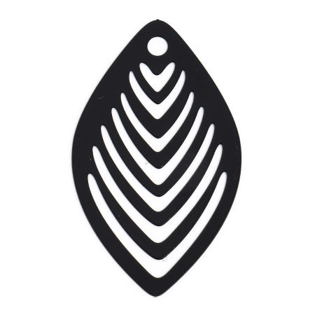 Image de 10 Pcs Pendentifs Estampe en Filigrane en Alliage de Fer Noir Feuille Rayées Creux 4.1cm x 2.4cm