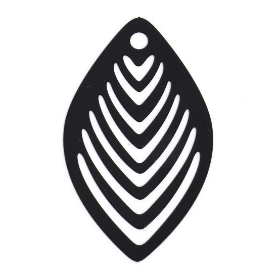 Immagine di 10 Pz Lega di Ferro Filigree Stamping Ciondoli Nero Foglia Striscia Filigrana 4.1cm x 2.4cm