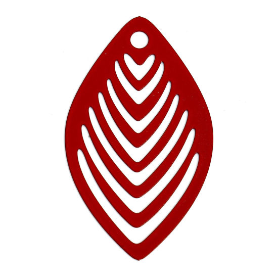 Immagine di 10 Pz Lega di Ferro Filigree Stamping Ciondoli Rosso Foglia Striscia Filigrana 4.1cm x 2.4cm