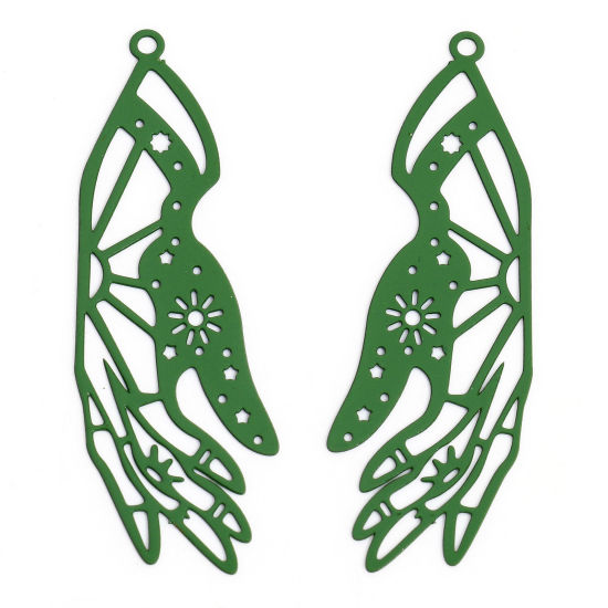 Immagine di 20 Pz Lega di Ferro Filigree Stamping Ciondoli Verde Mani Filigrana 4.5cm x 1.5cm