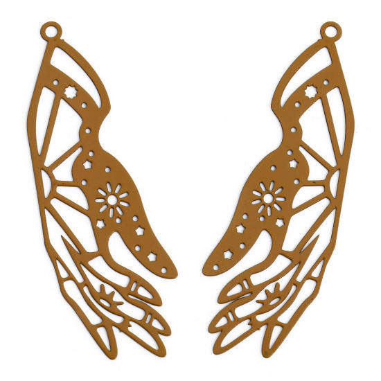 Immagine di 20 Pz Lega di Ferro Filigree Stamping Ciondoli Caffè Chiaro Mani Filigrana 4.5cm x 1.5cm