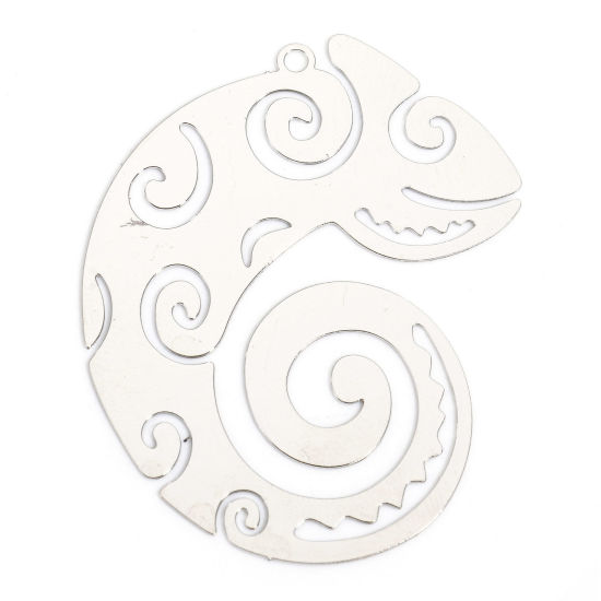 Image de 10 Pcs Pendentifs Estampe en Filigrane en Alliage de Fer Argent Mat Caméléon Conque Creux 4cm x 3.1cm