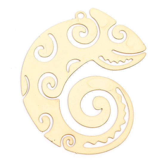 Image de 10 Pcs Pendentifs Estampe en Filigrane en Alliage de Fer Plaqué Or KC Caméléon Conque Creux 4cm x 3.1cm