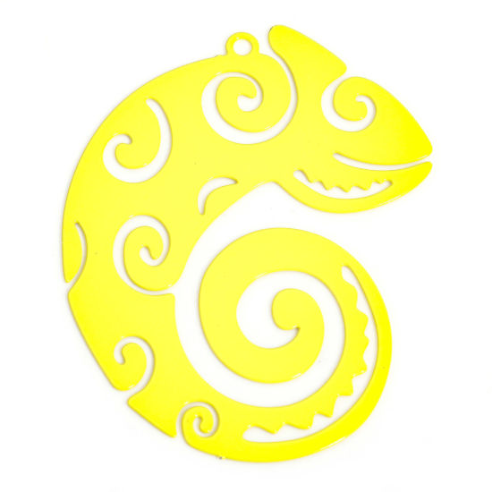 Image de 10 Pcs Pendentifs Estampe en Filigrane en Alliage de Fer Jaune Caméléon Conque Creux 4cm x 3.1cm
