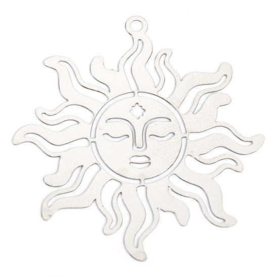 Image de 10 Pcs Pendentifs Estampe en Filigrane en Alliage de Fer Argent Mat Soleil Creux 3.7cm x 3.6cm