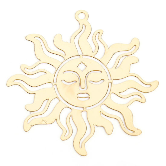 Image de 10 Pcs Pendentifs Estampe en Filigrane en Alliage de Fer Plaqué Or KC Soleil Creux 3.7cm x 3.6cm