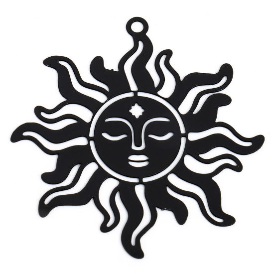 Image de 10 Pcs Pendentifs Estampe en Filigrane en Alliage de Fer Noir Soleil Creux 3.7cm x 3.6cm