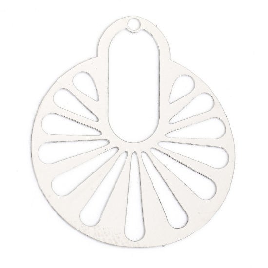 Immagine di 10 Pz Lega di Ferro Filigree Stamping Ciondoli Tono Argento Ruota Filigrana 3.5cm x 2.9cm