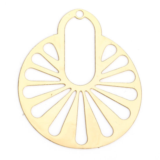 Immagine di 10 Pz Lega di Ferro Filigree Stamping Ciondoli KC Placcato Oro Ruota Filigrana 3.5cm x 2.9cm