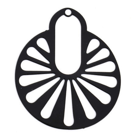 Image de 10 Pcs Pendentifs Estampe en Filigrane en Alliage de Fer Noir Roue Creux 3.5cm x 2.9cm