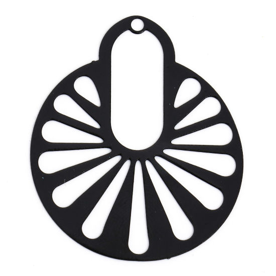Immagine di 10 Pz Lega di Ferro Filigree Stamping Ciondoli Nero Ruota Filigrana 3.5cm x 2.9cm