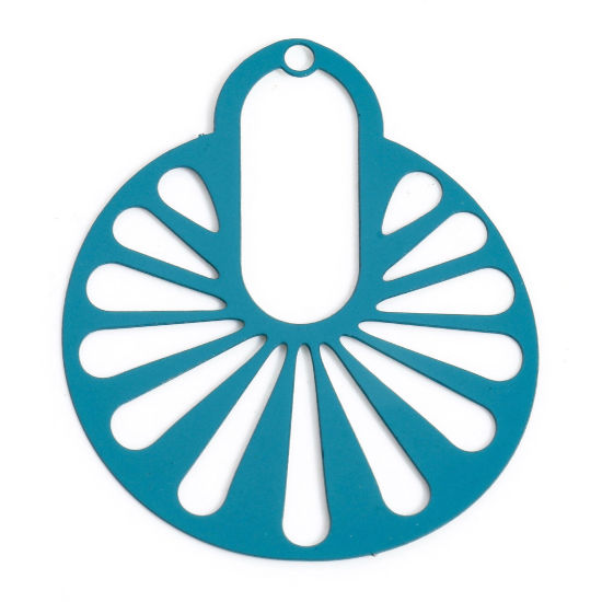 Immagine di 10 Pz Lega di Ferro Filigree Stamping Ciondoli Verde Pavone Ruota Filigrana 3.5cm x 2.9cm