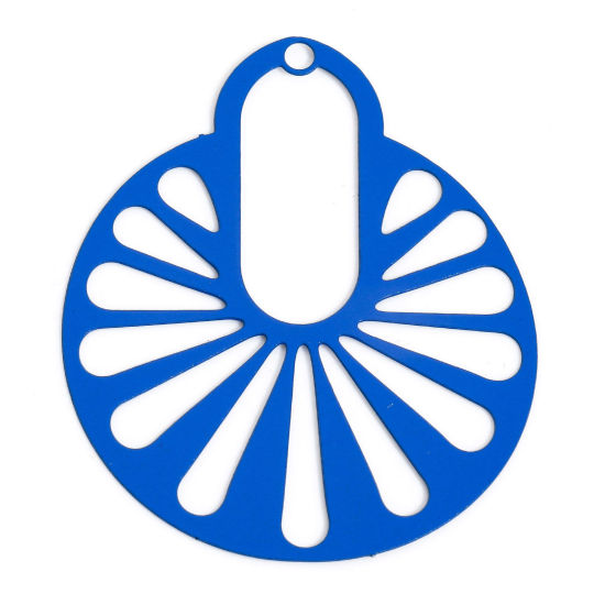 Immagine di 10 Pz Lega di Ferro Filigree Stamping Ciondoli Blu Marino Ruota Filigrana 3.5cm x 2.9cm