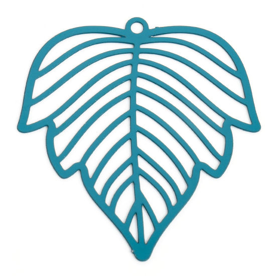 Bild von 10 Stück Eisenlegierung Filigran Stempel Verzierung Charms Pfau Grün Ahornblatt Spritzlackierung 29mm x 27mm