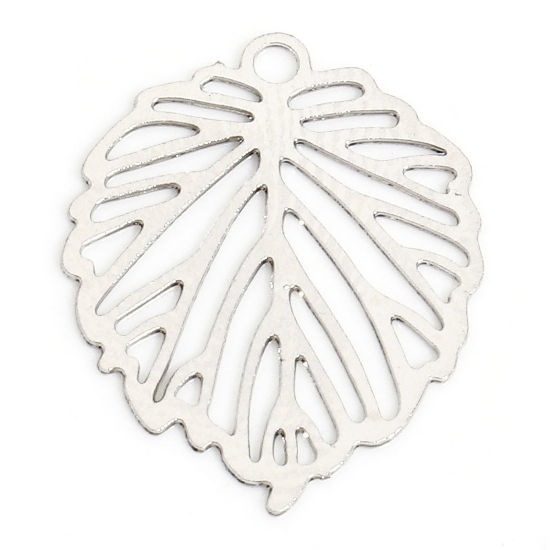 Imagen de 50 Unidades Hierro Filigrana Estampación Colgantes Charms Tono de Plata Hoja Hueco 15mm x 12mm