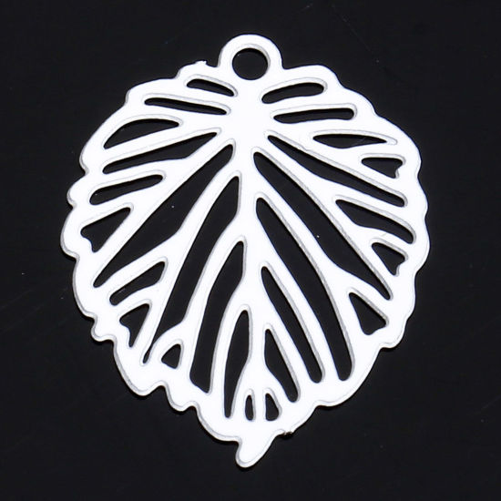 Imagen de 50 Unidades Hierro Filigrana Estampación Colgantes Charms Blanco Hoja Hueco 15mm x 12mm