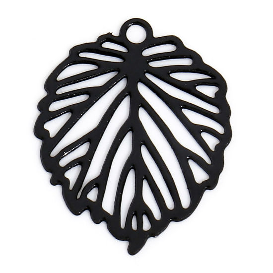 Imagen de 50 Unidades Hierro Filigrana Estampación Colgantes Charms Negro Hoja Hueco 15mm x 12mm