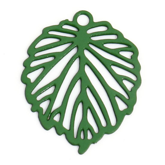 Imagen de 50 Unidades Hierro Filigrana Estampación Colgantes Charms Verde Hoja Hueco 15mm x 12mm