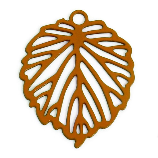 Imagen de 50 Unidades Hierro Filigrana Estampación Colgantes Charms Naranja Oscuro Hoja Hueco 15mm x 12mm