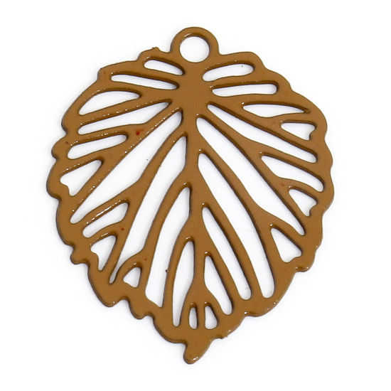 Imagen de 50 Unidades Hierro Filigrana Estampación Colgantes Charms Café Claro Hoja Hueco 15mm x 12mm