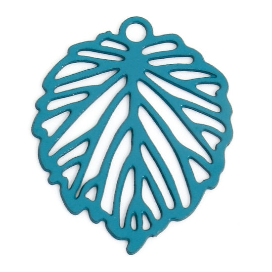 Imagen de 50 Unidades Hierro Filigrana Estampación Colgantes Charms Verde Pavo Real Hoja Hueco 15mm x 12mm