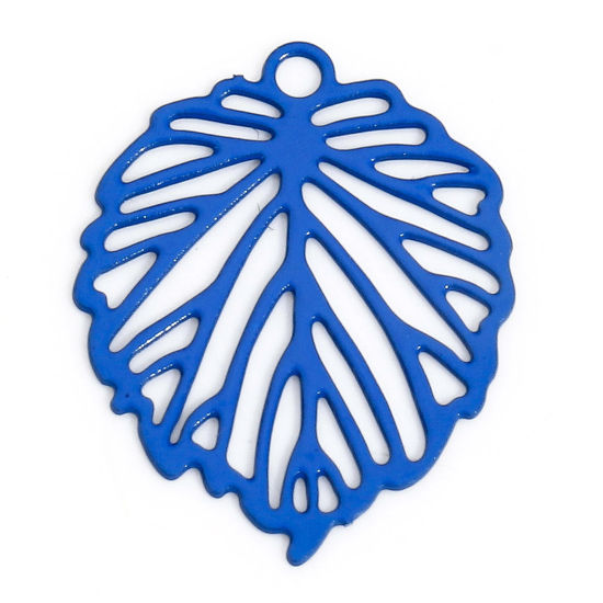Imagen de 50 Unidades Hierro Filigrana Estampación Colgantes Charms Azul Marino Hoja Hueco 15mm x 12mm