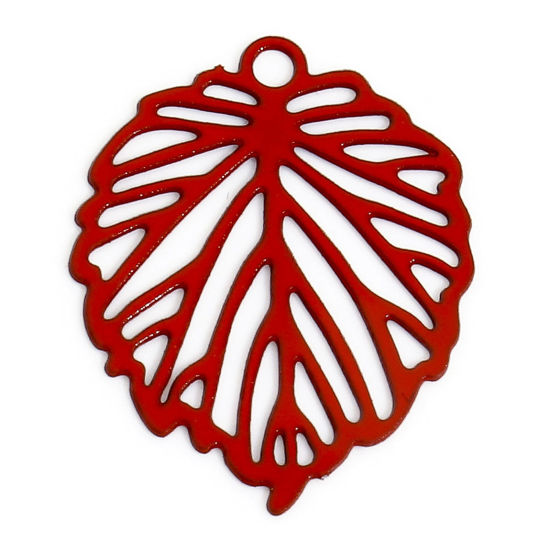 Imagen de 50 Unidades Hierro Filigrana Estampación Colgantes Charms Rojo Hoja Hueco 15mm x 12mm