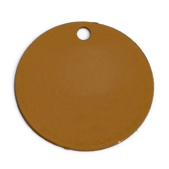 Picture of 50 PCs Iron Based Alloy Filigree Stamping Disc Charms Light Coffee Round Painted 12mm Dia.