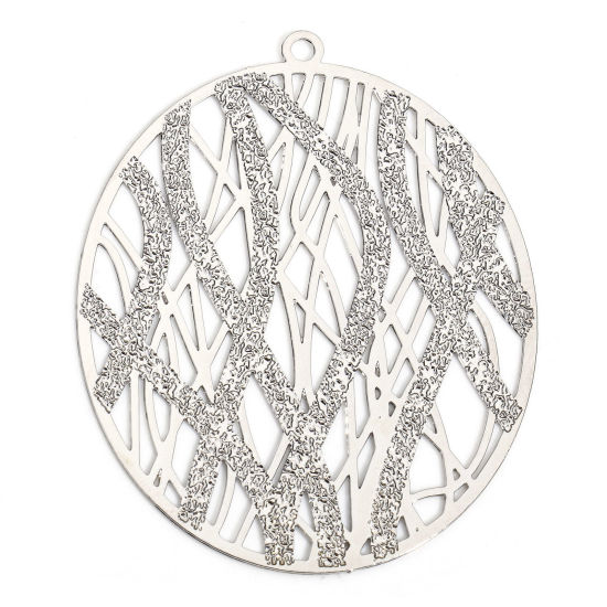 Image de 5 Pcs Pendentifs Estampe en Filigrane en Alliage de Fer Argent Mat Ovale Texture Amas Stellaire 4.4cm x 3.5cm