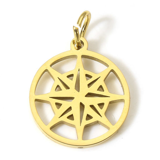 Immagine di 1 Pz Placcatura Sottovuoto 304 Acciaio Inossidabile Galassia Ciondoli Anello Oro Placcato Stella Filigrana 17mm x 15mm