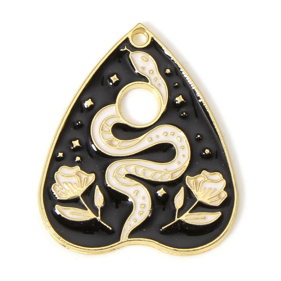 Picture of 10 PCs Zinc Based Alloy Religious Charms Gold Plated Black & White Ouija Board Snake Enamel 26mm x 22mm