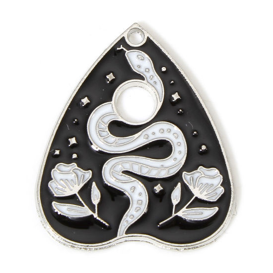 Picture of 10 PCs Zinc Based Alloy Religious Charms Silver Tone Black & White Ouija Board Snake Enamel 26mm x 22mm