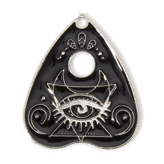 Picture of 10 PCs Zinc Based Alloy Religious Charms Silver Tone Black & White Ouija Board Eye of Providence/ All-seeing Eye Enamel 26mm x 22mm