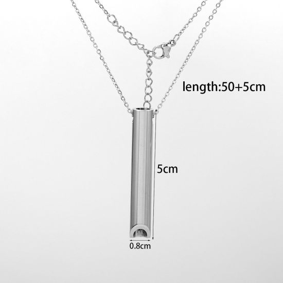 Bild von 1 Strang 304 Edelstahl Atemmeditation zum Stressabbau Gliederkette Kette Anhänger Halskette Silberfarbe Pfeife 50cm lang