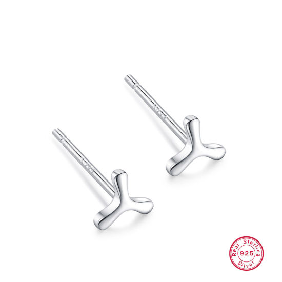 Picture of 1 Pair Sterling Silver Ear Post Stud Earrings Silver Color Windmill 5mm x 11mm, Post/ Wire Size: (21 gauge)