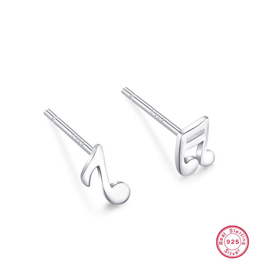 Picture of 1 Pair Sterling Silver Ear Post Stud Earrings Silver Color Musical Note 5mm x 11mm, Post/ Wire Size: (21 gauge)