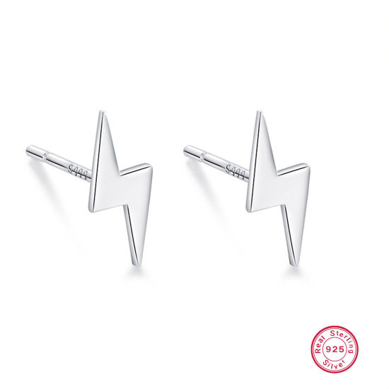 Picture of 1 Pair Sterling Silver Ear Post Stud Earrings Silver Color Lightning 5mm x 11mm, Post/ Wire Size: (21 gauge)