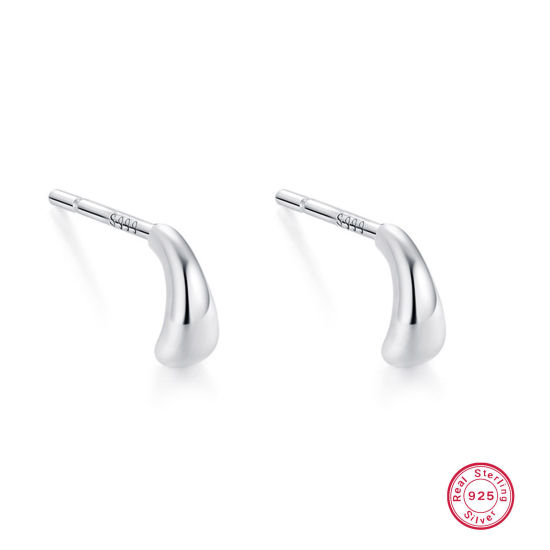 Picture of 1 Pair Sterling Silver Ear Post Stud Earrings Silver Color Drop 5mm x 11mm, Post/ Wire Size: (21 gauge)