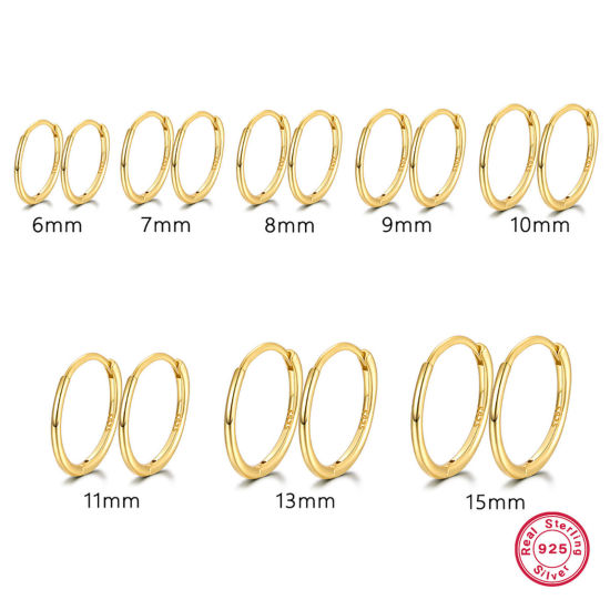 Picture of 1 Pair Sterling Silver Hoop Earrings 18K Gold Color Round 8mm Dia.