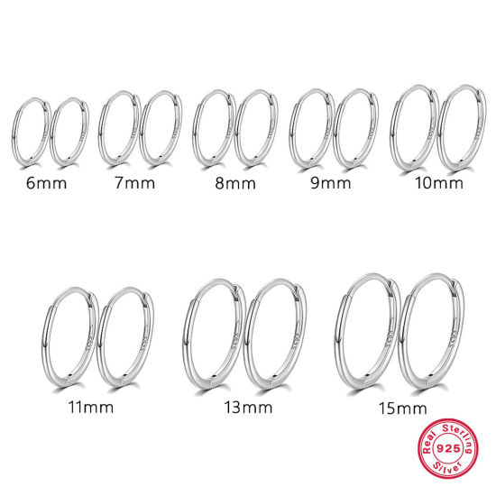 Picture of 1 Pair Sterling Silver Hoop Earrings Platinum Plated Round 7mm Dia.