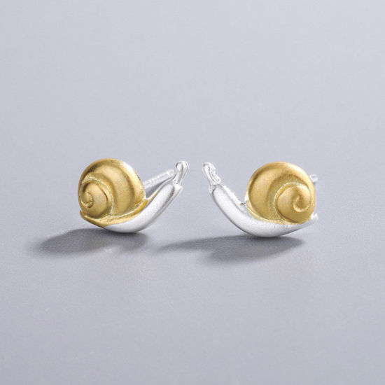 Picture of 1 Pair Brass Cute Ear Post Stud Earrings Gold Plated & Silver Tone Snail Animal 10.5mm