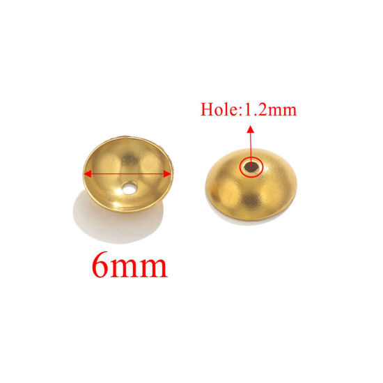 Picture of 20 PCs 304 Stainless Steel Beads Caps Round 18K Gold Plated 6mm Dia.