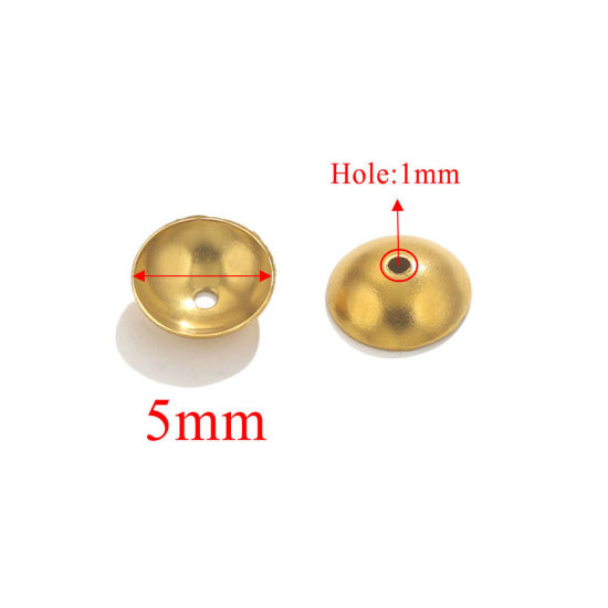 Bild von 20 Stück 304 Edelstahl Perlkappen Rund 18K Gold plattiert 5mm D.