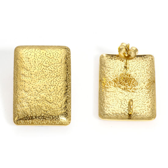 Imagen de 10 Unidades 304 Acero Inoxidable Arete de Poste de Oreja con Accesorios de Conector de Bucle Rectángulo Chapado en Oro de 18K Textura Con Tapones 25mm x 17mm, Post/ Wire Size: (20 gauge)