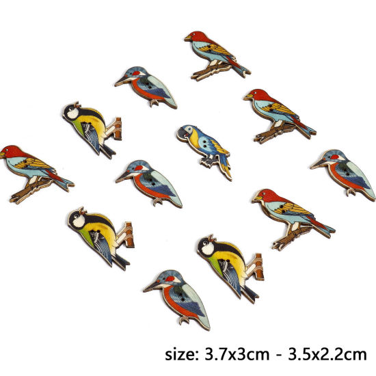 Picture of 50 PCs Natural Wood Buttons Scrapbooking 2 Holes Bird Animal Multicolor At Random Mixed 3.7x3cm - 3.5x2.2cm