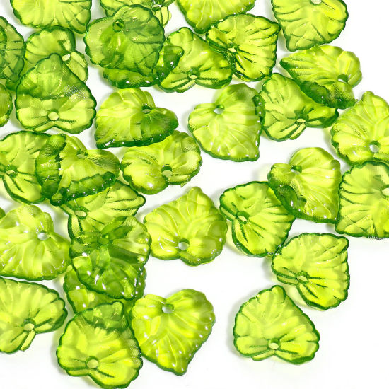 Picture of 100 PCs Acrylic Charms Leaf Green Transparent 16mm x 16mm